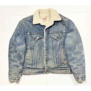 Vintage 80s Levi's Sherpa Lined Denim Trucker Jacket USA Made Size 42R Faded
